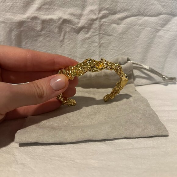 Emery 24K Plated Gold Textered Cuff Bracelet - Picture 4 of 11